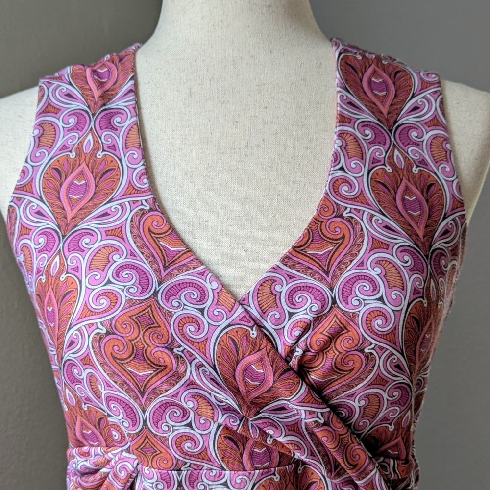 PrAna Women’s Medium Sleeveless Wrap Dress Pink Paisley Above Knee Stretch Cute - Picture 2 of 11